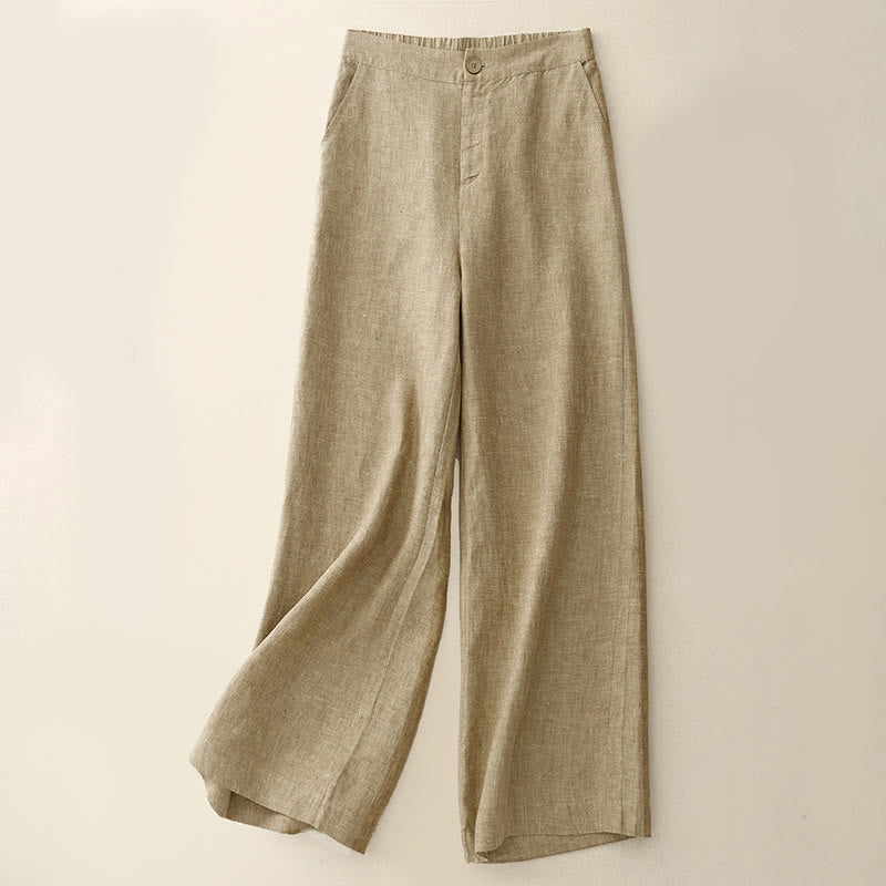 Pantalon Buddha Stones uni en coton et lin pour femme, taille élastique, jambes larges, avec poches - Blé - US8-10，UK/AU12-14，EU40-42 (2XL) - image 5