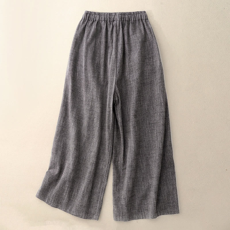 Pantalon large décontracté en polyester avec poches pour femme, tissu texturé Buddha Stones - image 1