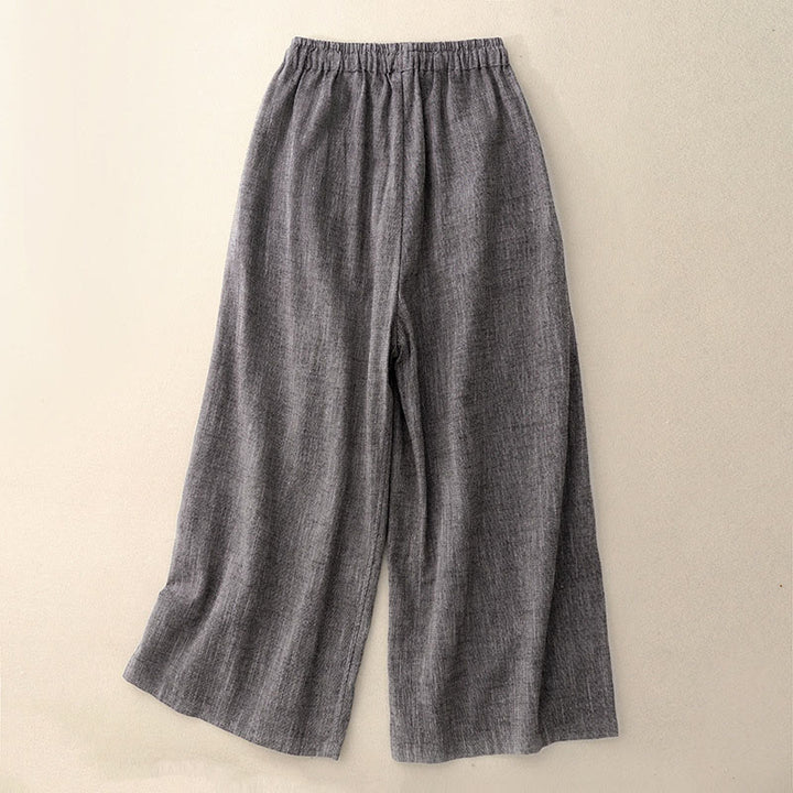 Pantalon large décontracté en polyester avec poches pour femme, tissu texturé Buddha Stones - image 1