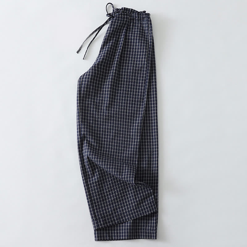 Pantalon large décontracté en coton à carreaux Buddha Stones pour femme avec poches - image 2