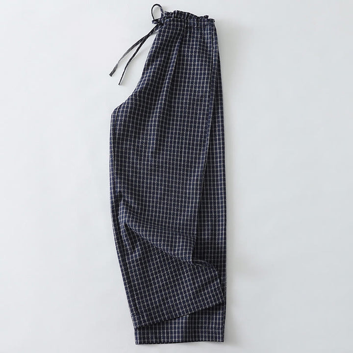 Pantalon large décontracté en coton à carreaux Buddha Stones pour femme avec poches - image 2