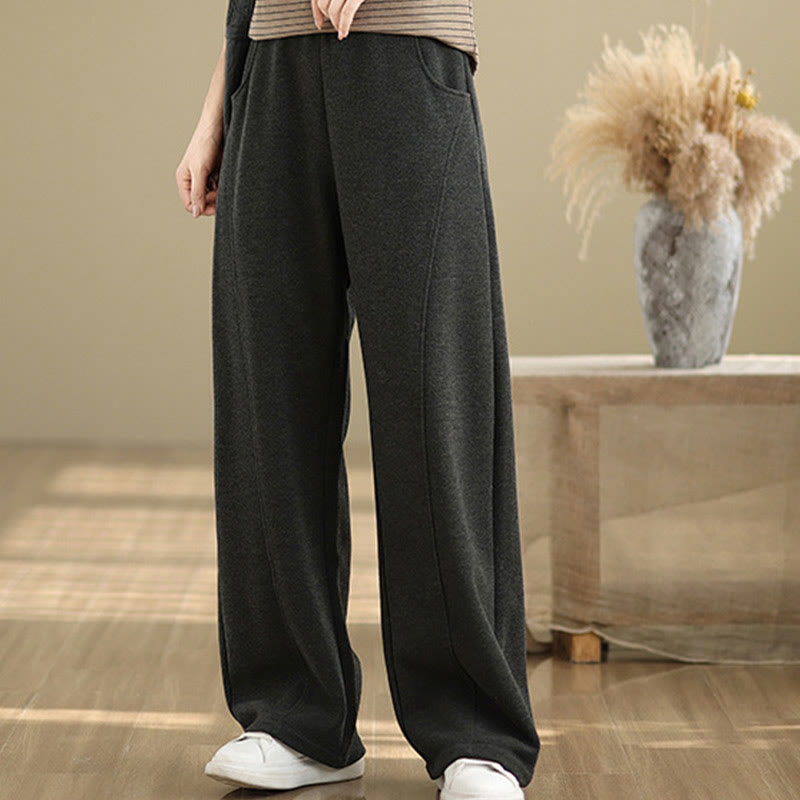 Pantalon droit décontracté en polyester épais avec poches pour femme Buddha Stones - image 1