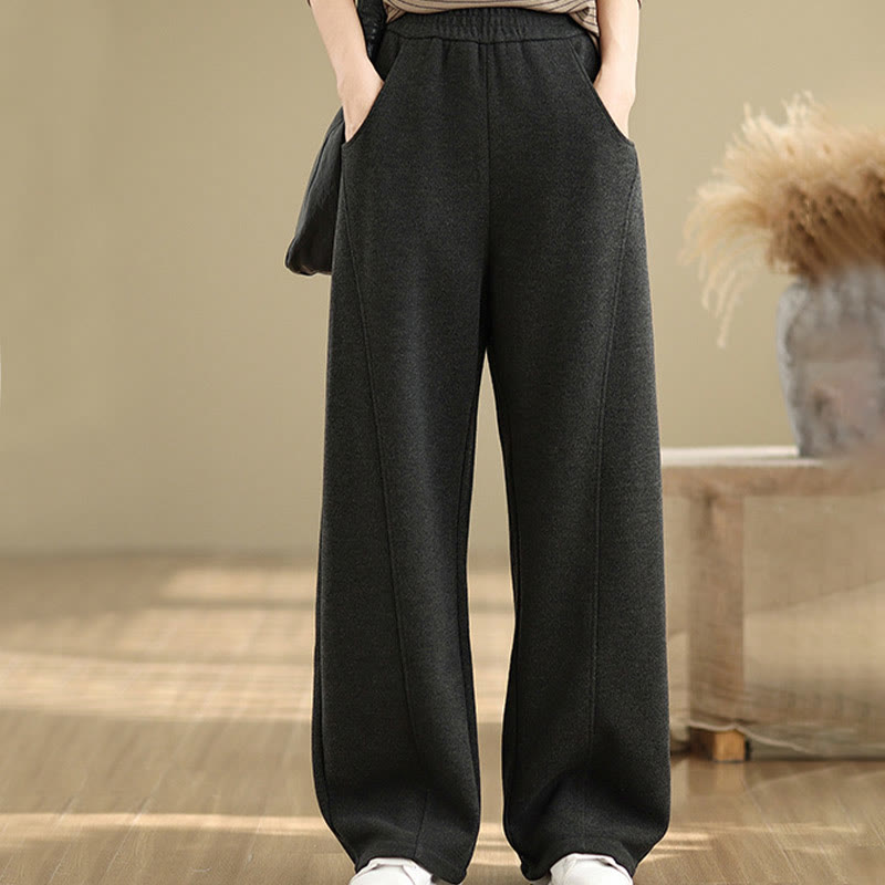 Pantalon droit décontracté en polyester épais avec poches pour femme Buddha Stones - Noir - US8-10，UK/AU12-14，EU40-42 (2XL) - image 0