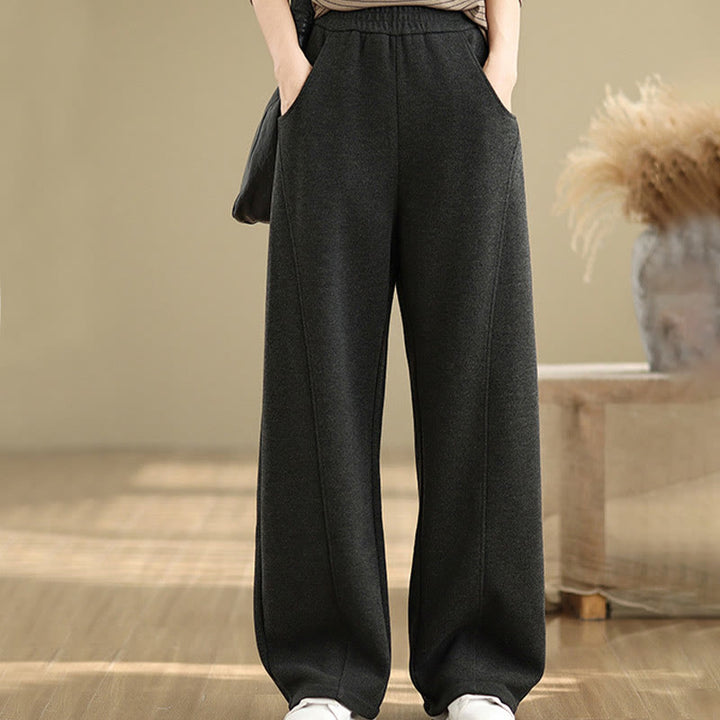 Pantalon droit décontracté en polyester épais avec poches pour femme Buddha Stones - Noir - US8-10，UK/AU12-14，EU40-42 (2XL) - image 0