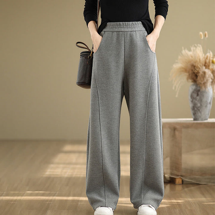 Pantalon droit décontracté en polyester épais avec poches pour femme Buddha Stones - Gris foncé - US8-10，UK/AU12-14，EU40-42 (2XL) - image 6