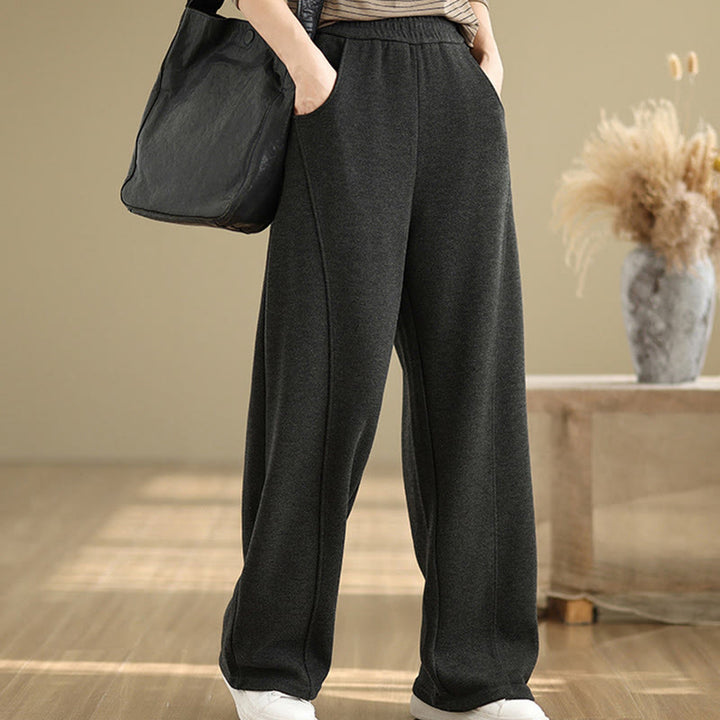 Pantalon droit décontracté en polyester épais avec poches pour femme Buddha Stones - image 5