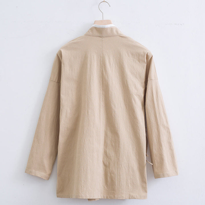 Chemise homme vintage à manches longues et lacets en coton et lin avec motif Buddha Stones - image 9