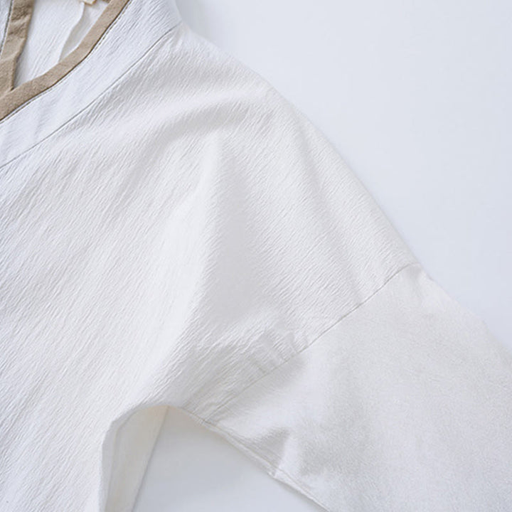 Chemise homme vintage à manches longues et lacets en coton et lin avec motif Buddha Stones - image 3