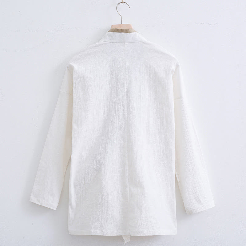 Chemise homme vintage à manches longues et lacets en coton et lin avec motif Buddha Stones - image 1