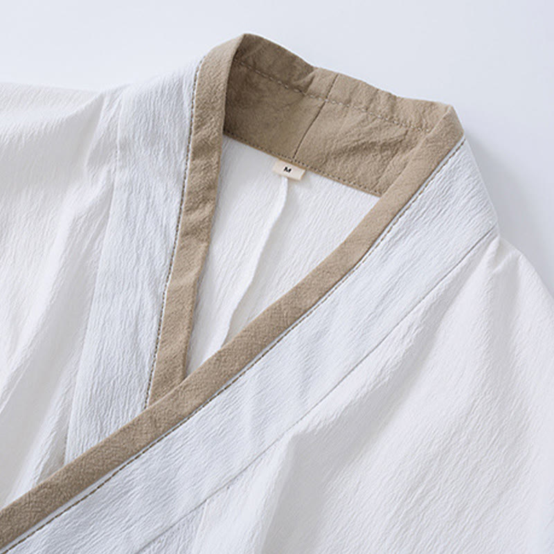 Chemise homme vintage à manches longues et lacets en coton et lin avec motif Buddha Stones - image 2