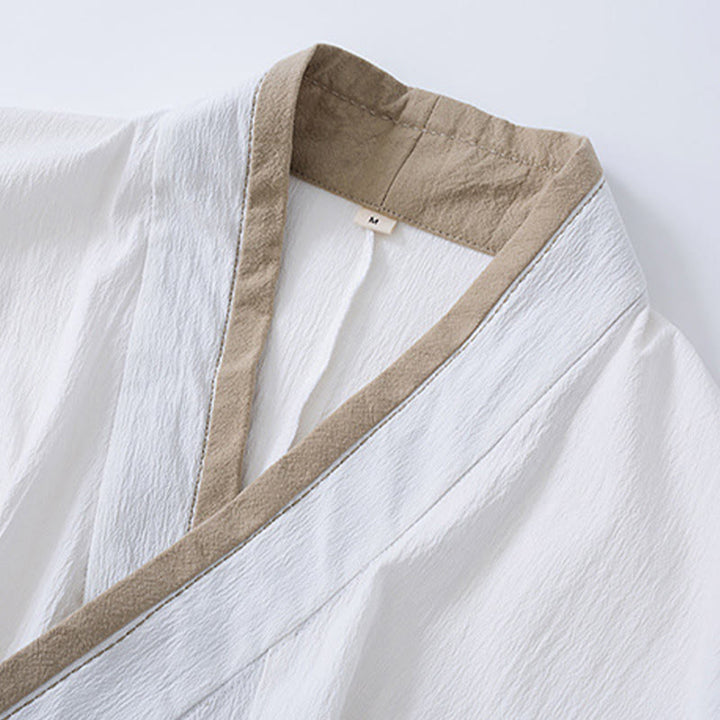 Chemise homme vintage à manches longues et lacets en coton et lin avec motif Buddha Stones - image 2