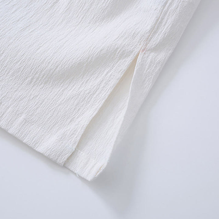 Chemise homme vintage à manches longues et lacets en coton et lin avec motif Buddha Stones - image 7