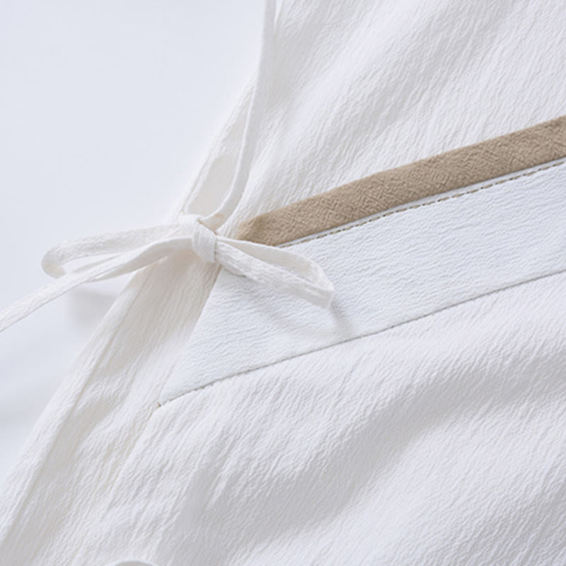 Chemise homme vintage à manches longues et lacets en coton et lin avec motif Buddha Stones - image 6