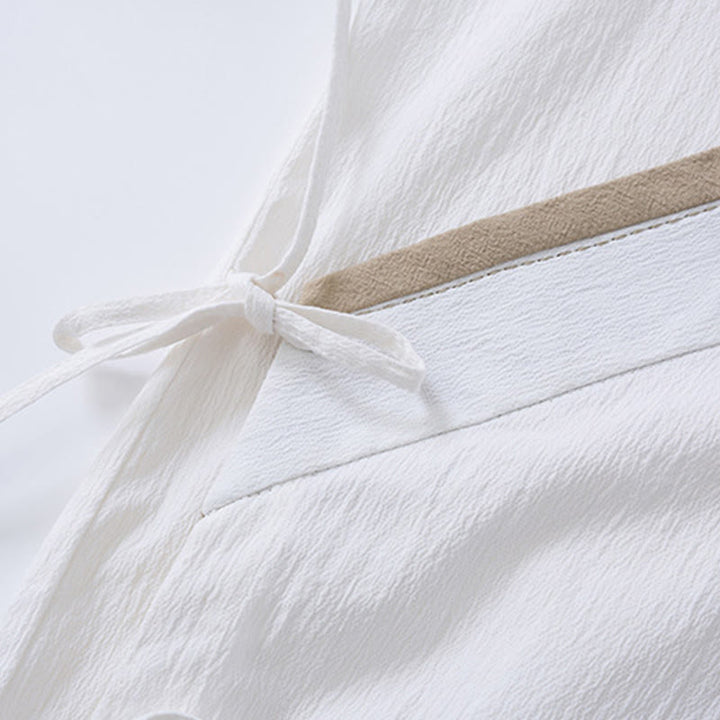 Chemise homme vintage à manches longues et lacets en coton et lin avec motif Buddha Stones - image 6