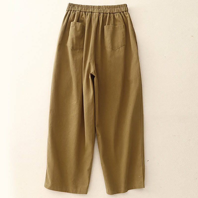 Pantalon décontracté en coton et polyester avec poches pour femme, boutons-pression et Buddha Stones - image 1