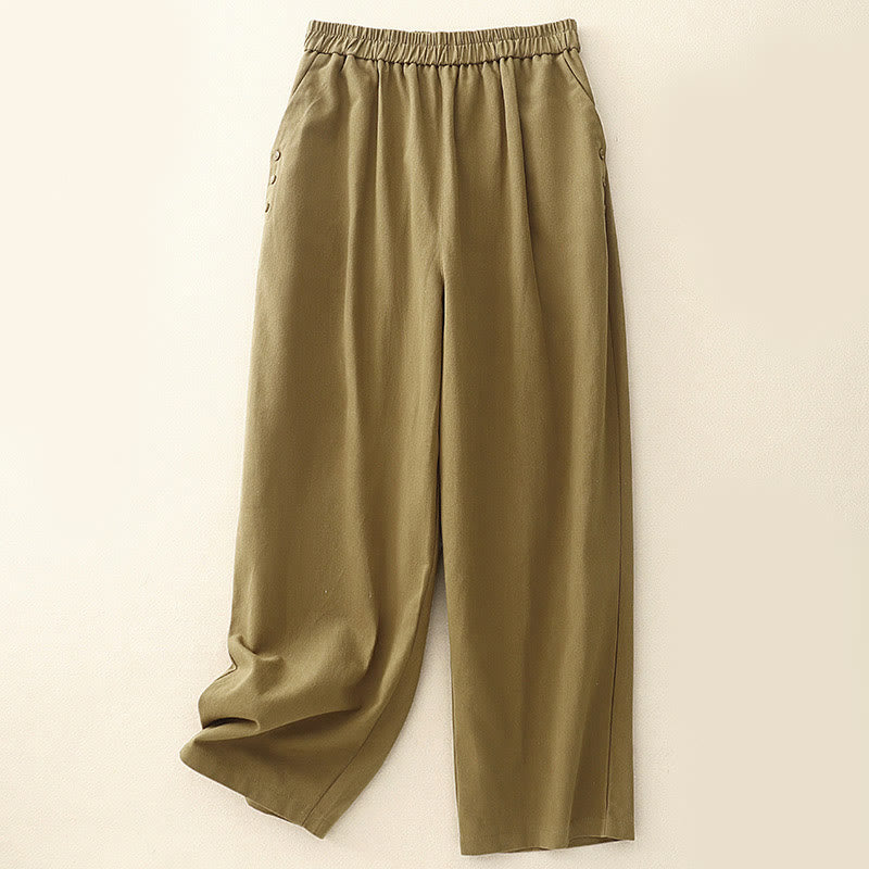 Pantalon décontracté en coton et polyester avec poches pour femme, boutons-pression et Buddha Stones - Verge d'or - US8-10，UK/AU12-14，EU40-42 (2XL) - image 0