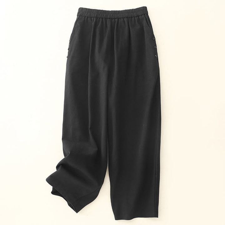 Pantalon décontracté en coton et polyester avec poches pour femme, boutons-pression et Buddha Stones - Noir - US8-10，UK/AU12-14，EU40-42 (2XL) - image 8