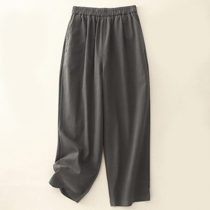 Pantalon décontracté en coton et polyester avec poches pour femme, boutons-pression et Buddha Stones - Gris terne - US8-10，UK/AU12-14，EU40-42 (2XL) - image 11
