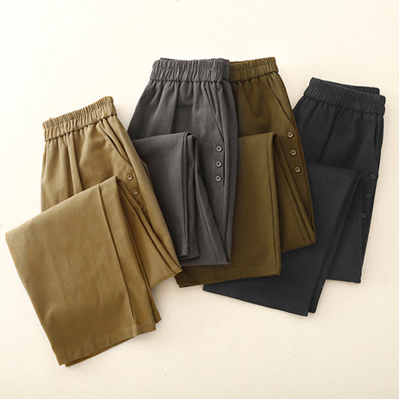 Pantalon décontracté en coton et polyester avec poches pour femme, boutons-pression et Buddha Stones - image 16