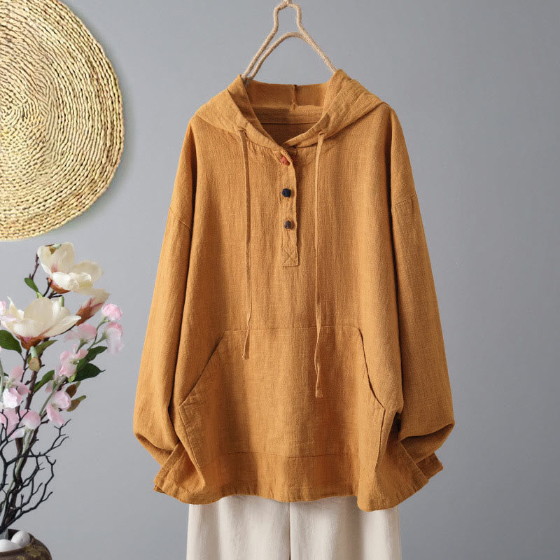 Sweat à capuche à manches longues et poches pour femme, motif Buddha Stones, en coton uni, avec boutons - Orange foncé - US12，UK/AU16，EU44 (2XL) - image 7