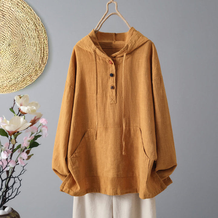 Sweat à capuche à manches longues et poches pour femme, motif Buddha Stones, en coton uni, avec boutons - Orange foncé - US12，UK/AU16，EU44 (2XL) - image 7