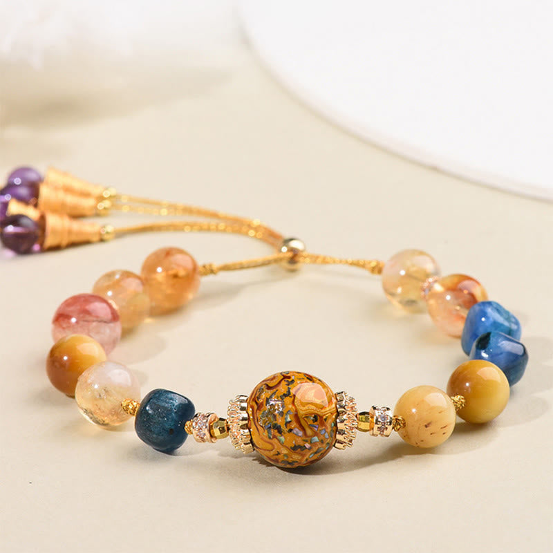 Bracelet de puissance en Buddha Stones de laque tibétaine, tissé à la main, avec divers cristaux - Perles de laque et cristaux divers (tour de poignet : 15-25 cm) - image 0