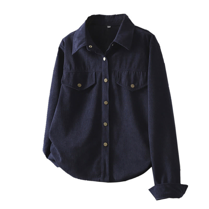 Chemise à manches longues en velours côtelé de coton à boutons unis Buddha Stones Commute pour femme - image 6