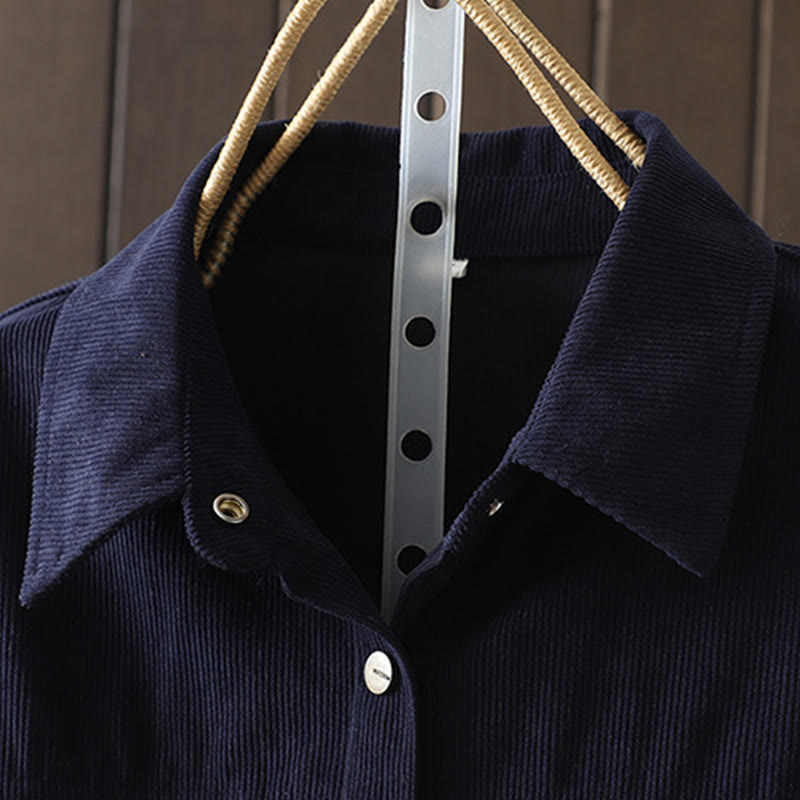 Chemise à manches longues en velours côtelé de coton à boutons unis Buddha Stones Commute pour femme - image 1