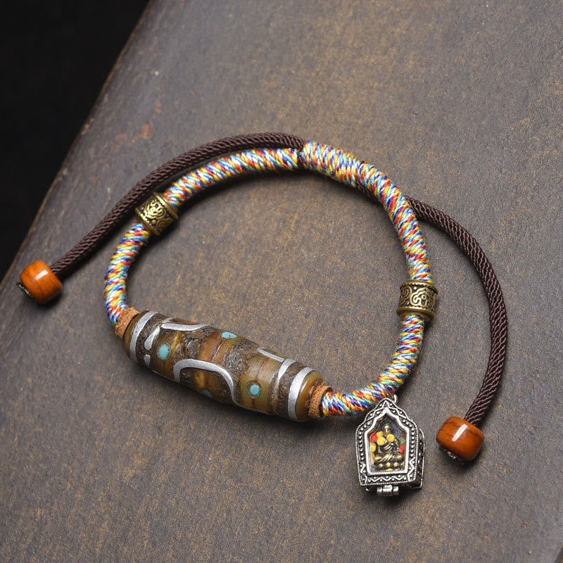 Bracelet de protection en corde de perles tibétaines Dzi à neuf yeux, fabriqué à la main par Buddha Stones - Corde blanche et perle Dzi à neuf yeux (circonférence du poignet : 16-20 cm) - image 8