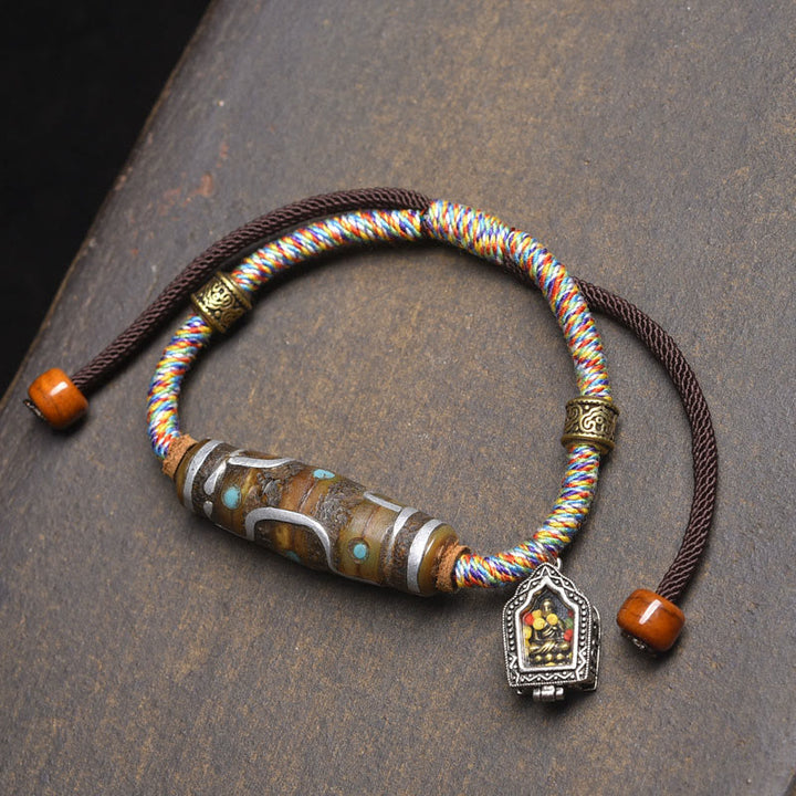 Bracelet de protection en corde de perles tibétaines Dzi à neuf yeux, fabriqué à la main par Buddha Stones - Corde blanche et perle Dzi à neuf yeux (circonférence du poignet : 16-20 cm) - image 8