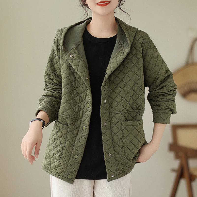 Veste thermique à manches longues en coton pour femme, motif Buddha Stones, avec poches - OliveDrab - US14，UK/AU18，EU46 (2XL) - image 0