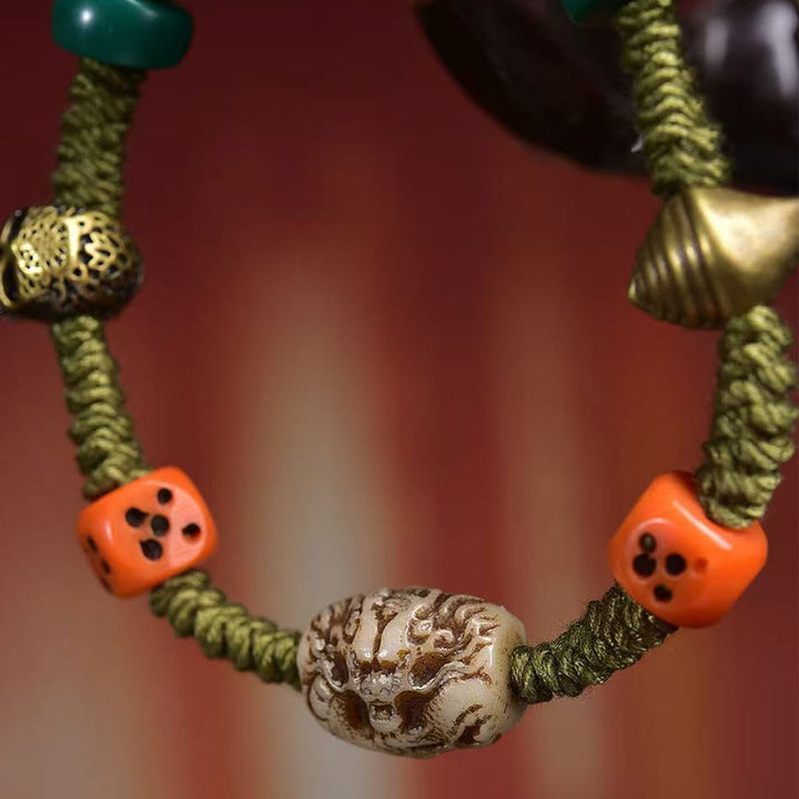 Bracelet en corde fait main avec des Buddha Stones et des motifs de dragon tibétain - image 4