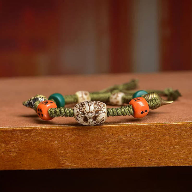 Bracelet en corde fait main avec des Buddha Stones et des motifs de dragon tibétain - image 3