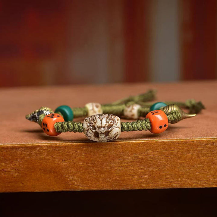 Bracelet en corde fait main avec des Buddha Stones et des motifs de dragon tibétain - image 3