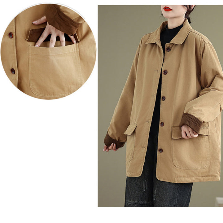 Veste matelassée à manches longues en coton pour femme, avec poches et boutons à revers, motif Buddha Stones - image 10