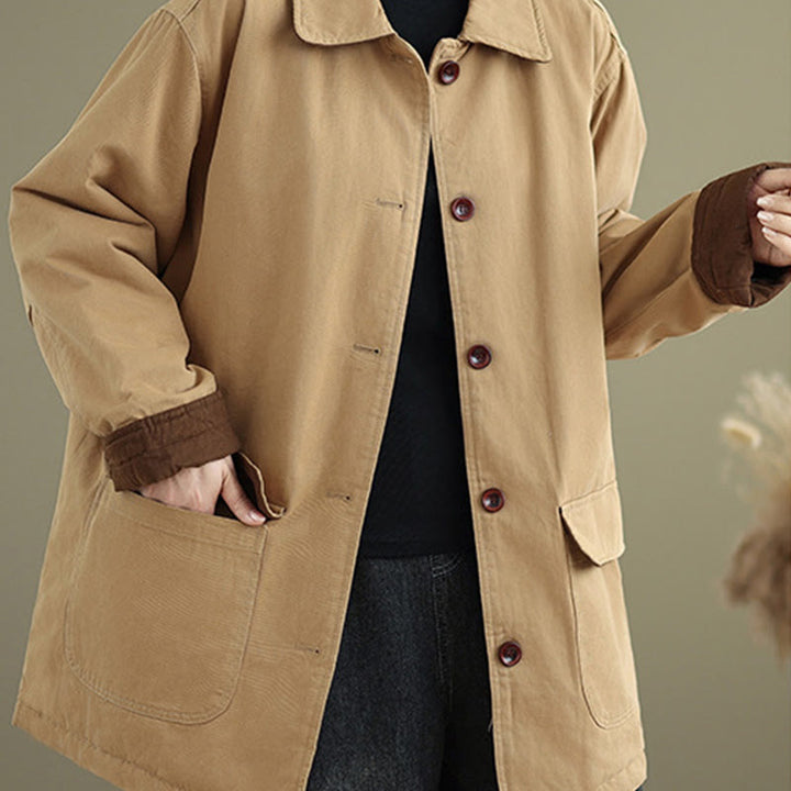 Veste matelassée à manches longues en coton pour femme, avec poches et boutons à revers, motif Buddha Stones - image 4