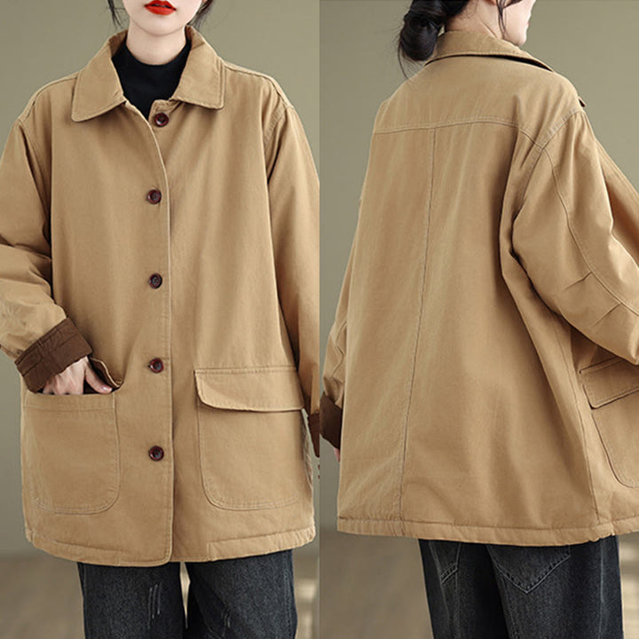 Veste matelassée à manches longues en coton pour femme, avec poches et boutons à revers, motif Buddha Stones - image 3