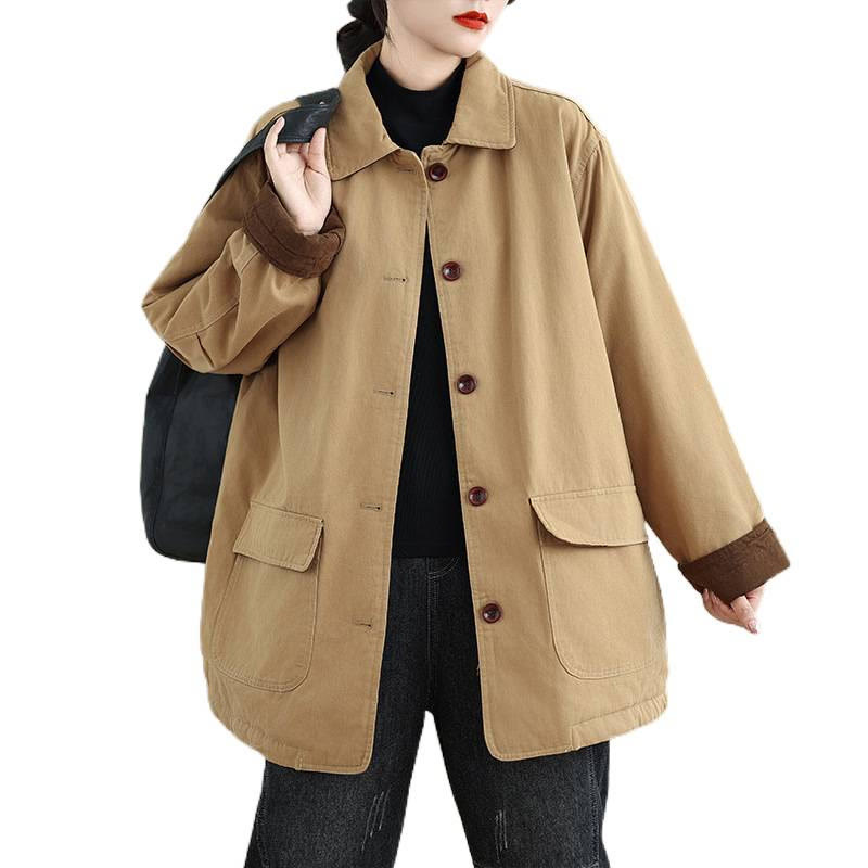 Veste matelassée à manches longues en coton pour femme, avec poches et boutons à revers, motif Buddha Stones - image 11