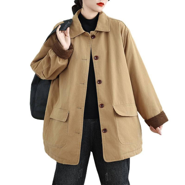 Veste matelassée à manches longues en coton pour femme, avec poches et boutons à revers, motif Buddha Stones - image 11