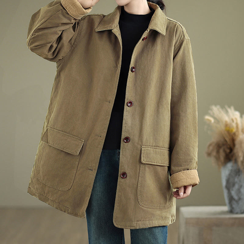 Veste matelassée à manches longues en coton pour femme, avec poches et boutons à revers, motif Buddha Stones - Olive - US12，UK/AU16，EU44 (XL) - image 15