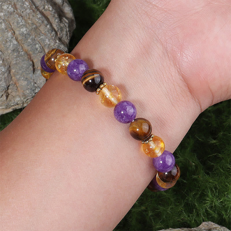 Bracelet de guérison en Buddha Stones d'espacement en améthyste, œil de tigre et citrine - image 3