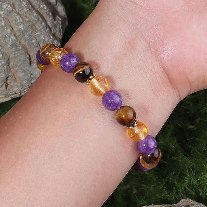 Bracelet de guérison en Buddha Stones d'espacement en améthyste, œil de tigre et citrine - image 3