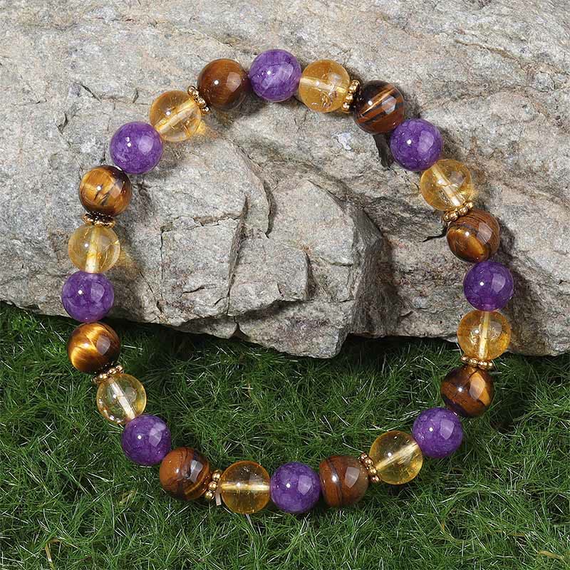 Bracelet de guérison en Buddha Stones d'espacement en améthyste, œil de tigre et citrine - image 1