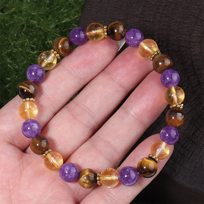 Bracelet de guérison en Buddha Stones d'espacement en améthyste, œil de tigre et citrine - image 2