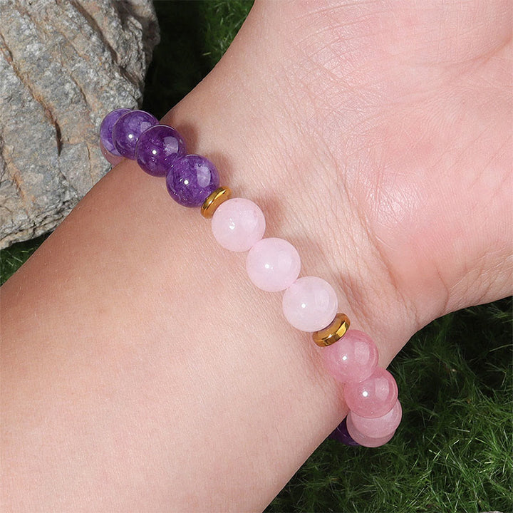Bracelet Buddha Stones Améthyste Fraise Quartz Perles de Cristal Rose Amour Paix - image 3