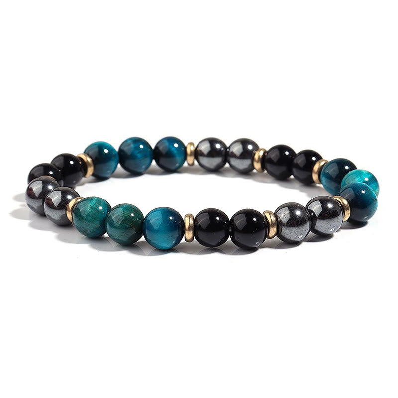 Bracelet d'équilibre en perles d'œil de tigre bleu naturel et Buddha Stones - image 6