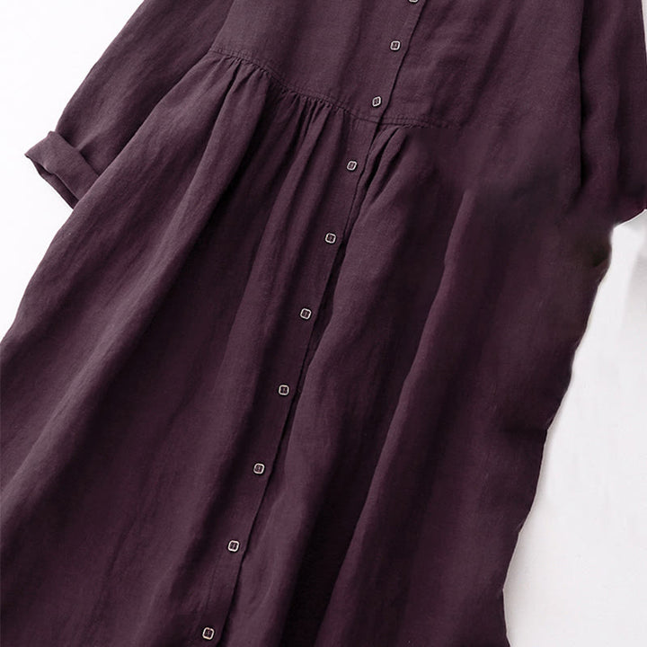 Robe mi-longue en coton à manches longues et col en V avec boutons et pierres de Buddha Stones Fall, magenta foncé - image 4