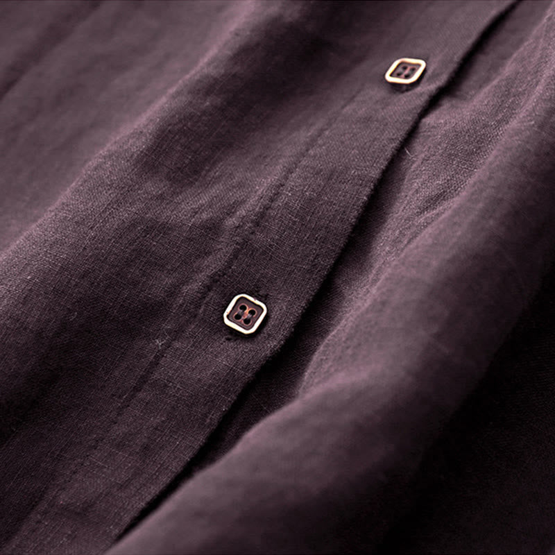 Robe mi-longue en coton à manches longues et col en V avec boutons et pierres de Buddha Stones Fall, magenta foncé - image 5
