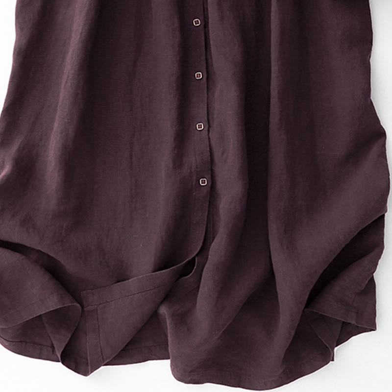 Robe mi-longue en coton à manches longues et col en V avec boutons et pierres de Buddha Stones Fall, magenta foncé - image 9