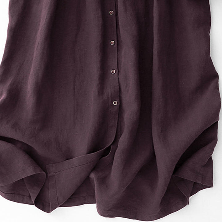 Robe mi-longue en coton à manches longues et col en V avec boutons et pierres de Buddha Stones Fall, magenta foncé - image 9